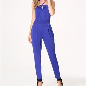 Rouched halter jumpsuit by Bebe